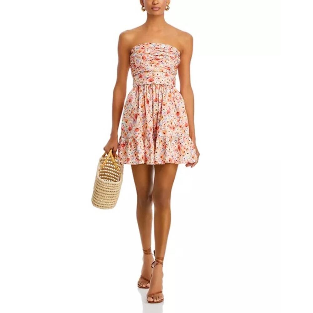 AQUA Floral Strapless Mini Dress XS